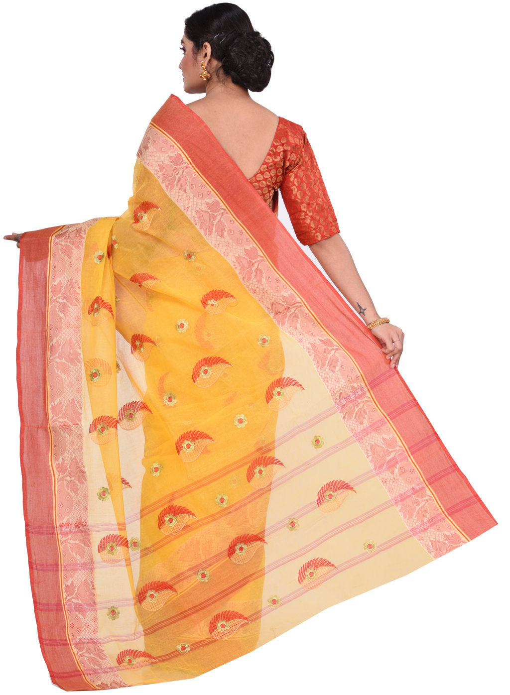 Yellow Pure Cotton Shanko_Embro Tant Embroidery (665)